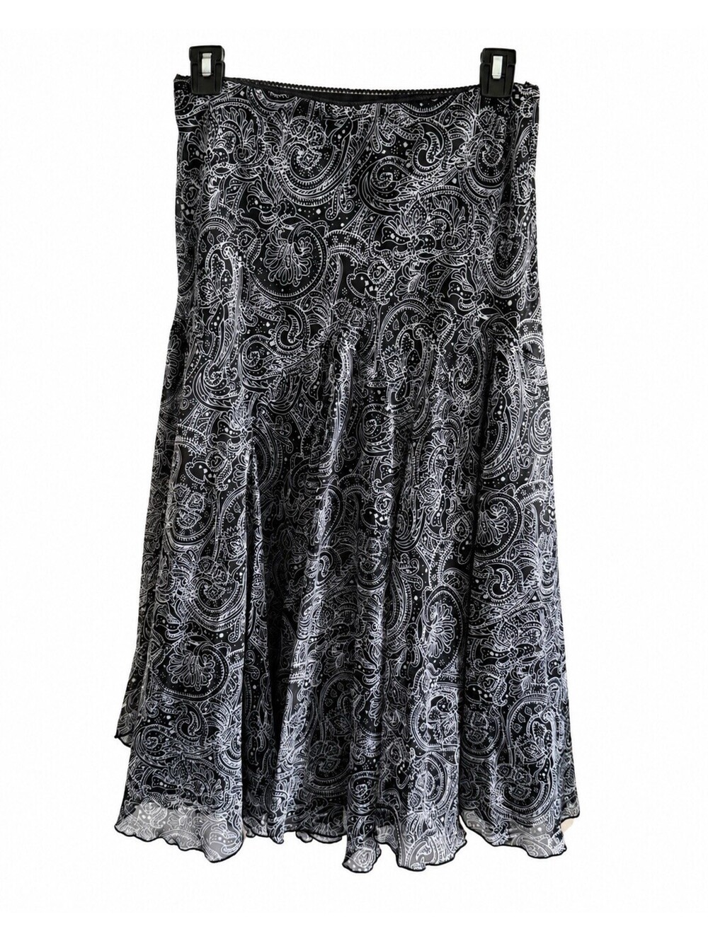 Newsworthy by Renee A59035 Paisley Georgette Midi Skirt Size S Black White - Picture 1 of 5